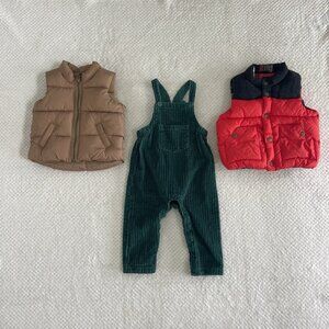 Baby Gap Old Navy Cat & Jack Boys Puffer Vests & Corduroy Overall Lot 12 18 24M